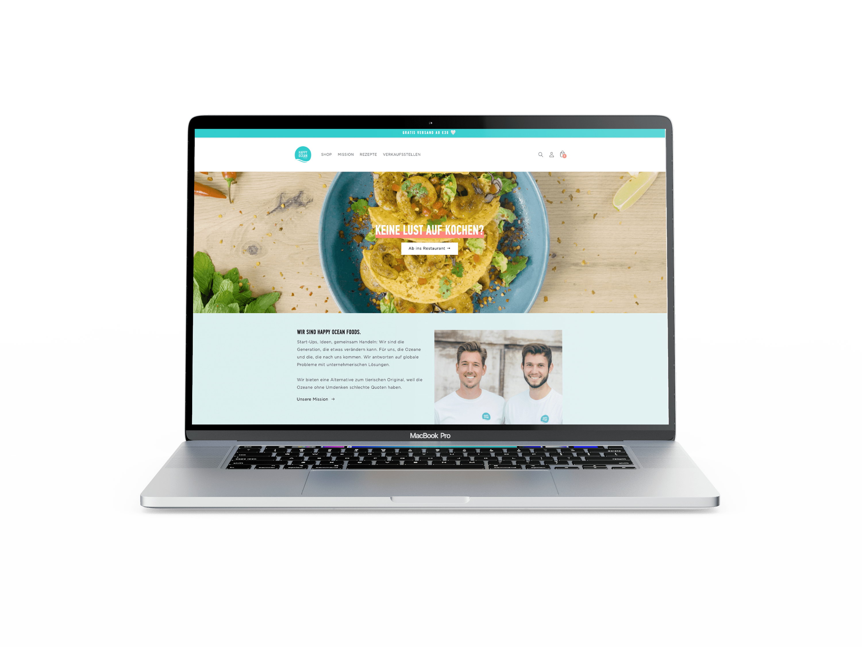 screen with big food photo and founder info