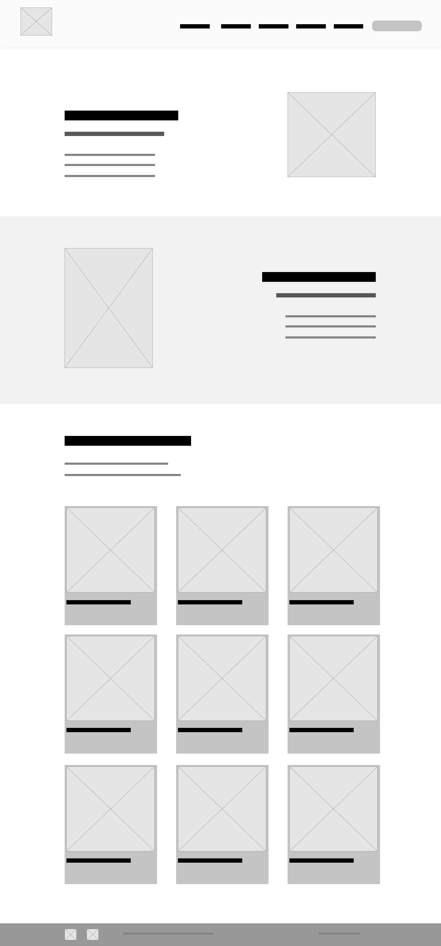 wireframe of the website in black and white